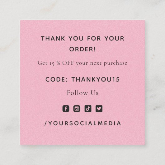 ロマンチックなハートザラメなピンクありがとうバレンタインデー スクエア名刺 (裏面)