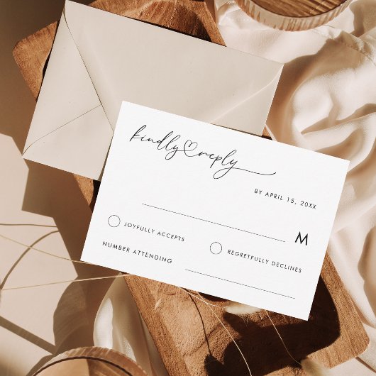 ロマンチックなハートスクリプトミニマリストエレガントな結婚式 出欠カード