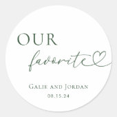 ロマンチックなハートスクリプト私たちのお気に入りの結婚式の引き出物 ラウンドシール (正面)