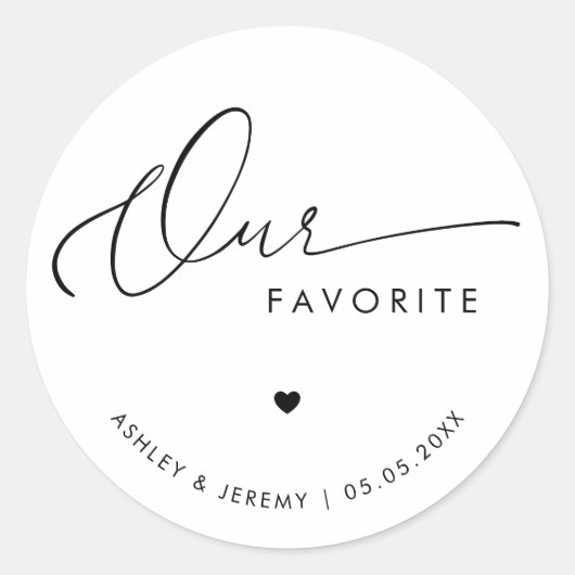ロマンチックなハートスクリプト私たちのお気に入りの結婚式の引き出物 ラウンドシール (正面)