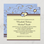ロマンチックなハートスワーズブルーウェディング招待 招待状 (正面/裏面)