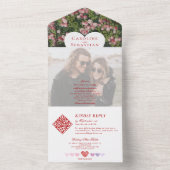 ロマンチックなハートバラガーデンフォトオーバーレイ結婚ズ オールインワン招待状 (内側)