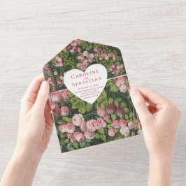 ロマンチックなハートバラガーデンフォトオーバーレイ結婚ズ オールインワン招待状