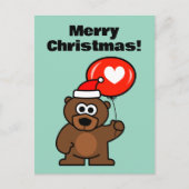 ロマンチックなハートバルーン付きクリスマステディベア シーズンポストカード (正面)