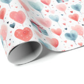 ロマンチックなハートバルーン&ギフト水の色パターン ラッピングペーパー (ロールコーナー)