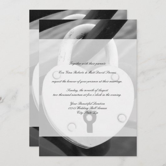 ロマンチックなハートラブロック写真結婚式招待状 招待状 (正面/裏面)