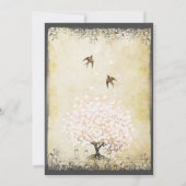 ロマンチックなハートリーフピンクの木の愛結婚鳥の中 招待状 (裏面)