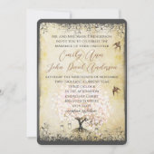 ロマンチックなハートリーフピンクの木の愛結婚鳥の中 招待状 (正面)