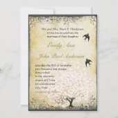 ロマンチックなハートリーフピンクツリーラブバード結婚ズ 招待状 (裏面)