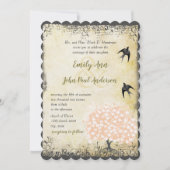 ロマンチックなハートリーフピンクツリーラブバード結婚ズ 招待状 (正面)