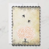 ロマンチックなハートリーフピンクツリーラブバード結婚ズ 招待状 (裏面)