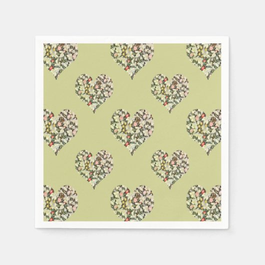 ロマンチックなハートヴィンテージフローラ スタンダードカクテルナプキン (正面)
