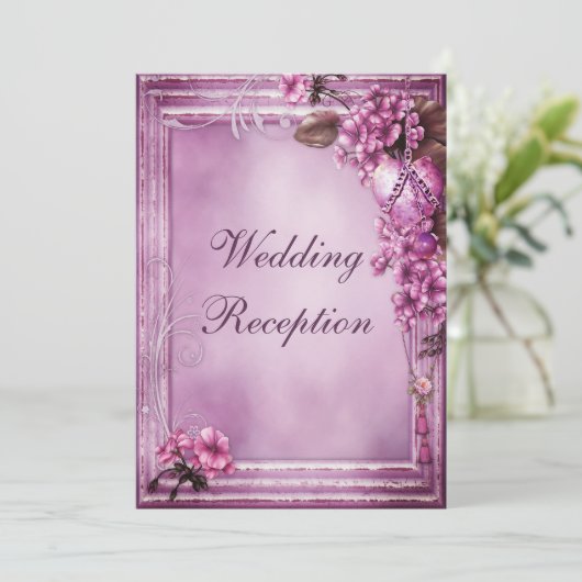 ロマンチックなハート及び花フレームの結婚披露宴 招待状 (スタンド正面)