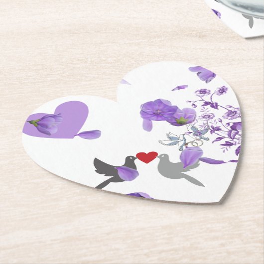 ロマンチックなハート型のコースター結婚で紫色のコースター ペーパーコースター (アングル)