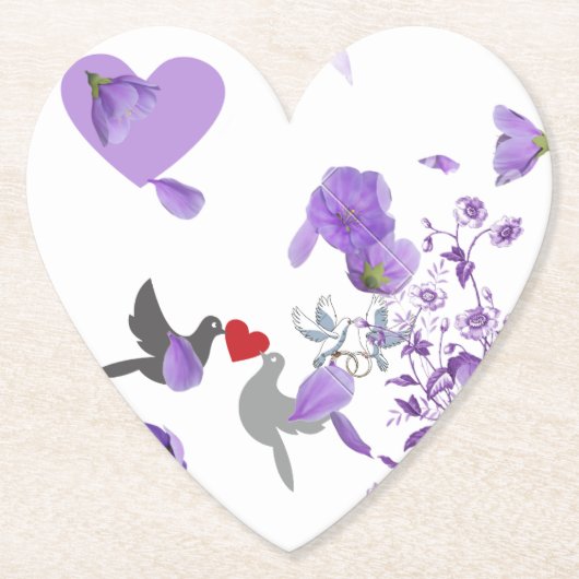 ロマンチックなハート型のコースター結婚で紫色のコースター ペーパーコースター (正面)