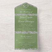 ロマンチックなハート&グリッターオンセージグリーン オールインワン招待状 (内側)