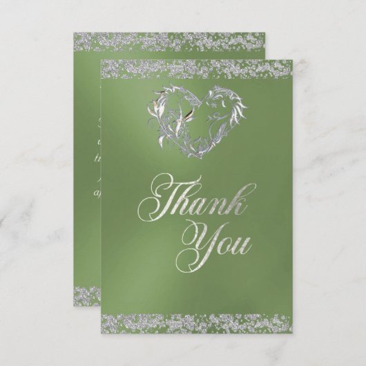 ロマンチックなハート&グリッターオンセージ サンキューカード (正面/裏面)