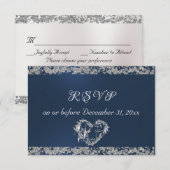 ロマンチックなハート&グリッターオンセージ 出欠カード (正面/裏面)