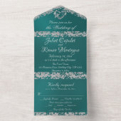 ロマンチックなハート&グリッターオンティール(緑がかった色) オールインワン招待状 (内側)
