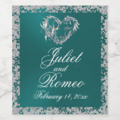 ロマンチックなハート&グリッターオンティール(緑がかった色) ワインラベル (シングルラベル)