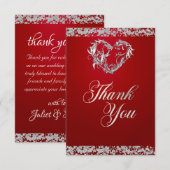 ロマンチックなハート&グリッターオンレッド サンキューカード (正面/裏面)