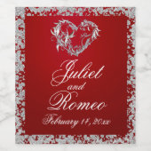 ロマンチックなハート&グリッターオンレッド ワインラベル (シングルラベル)