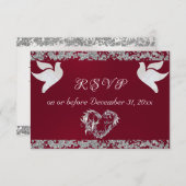 ロマンチックなハート、ドーブ&グリッター – ブルゴーニュ 出欠カード (正面/裏面)