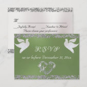 ロマンチックなハート、ドーブ&グリッター- Sage 出欠カード (正面/裏面)