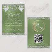 ロマンチックなハート、鳩とグリッター、QRコード – Sage エンクロージャーカード (正面/裏面)