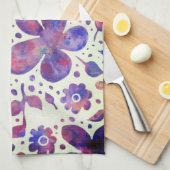 ロマンチックなバイオレットの花と葉オリジナルアート キッチンタオル (四つ折り)