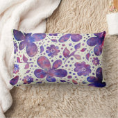 ロマンチックなバイオレットの花と葉オリジナルアート ランバークッション (ブランケット)