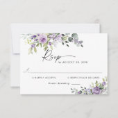 ロマンチックなバイオレットの花の結婚式出欠確認カード 出欠カード (正面)