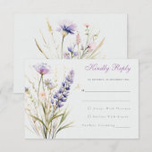 ロマンチックなバイオレットフローラウェディングRSVPカード エンクロージャーカード (正面/裏面)