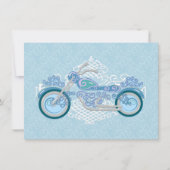 ロマンチックなバイクもしくは自転車に乗る人オートバイウェディング招待RSVPカード 招待状 (正面)