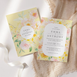 ロマンチックなバターイエローフローラウォーター結婚カラー 招待状