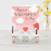 ロマンチックなバニーラビットカップルのバレンタインデー カード (黄色い花)