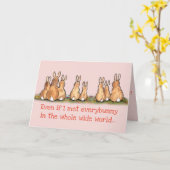 ロマンチックなバニーラビットピンクバレンタインデー カード (黄色い花)