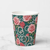 ロマンチックなバラきらめくとダイヤ結婚モンドのリングや輪 紙コップ (裏面)