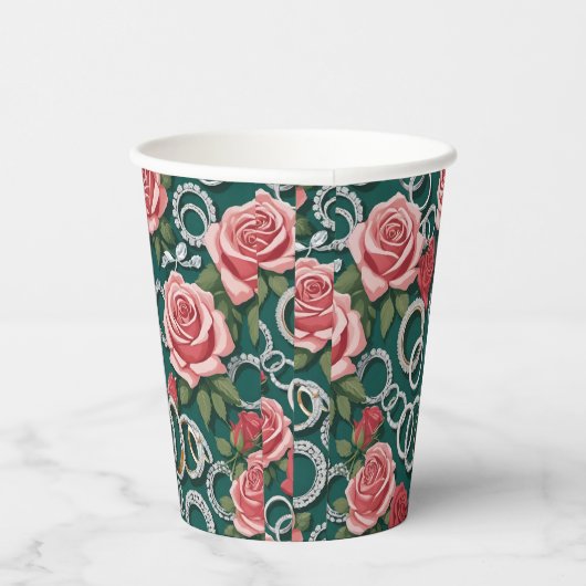 ロマンチックなバラきらめくとダイヤ結婚モンドのリングや輪 紙コップ (右)