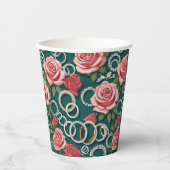 ロマンチックなバラきらめくとダイヤ結婚モンドのリングや輪 紙コップ (正面)