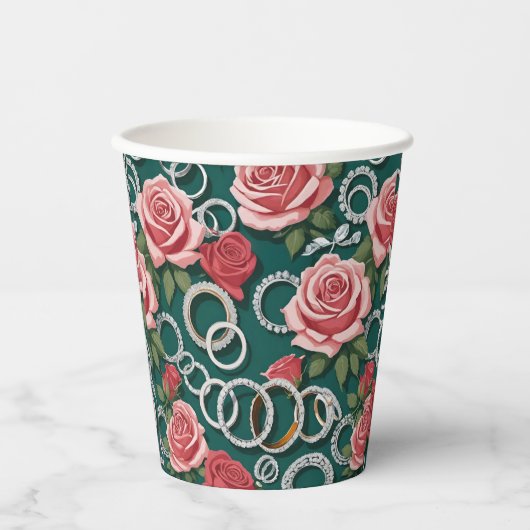 ロマンチックなバラきらめくとダイヤ結婚モンドのリングや輪 紙コップ (正面)