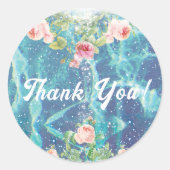 ロマンチックなバラとスパークルスの感謝メッセージ ラウンドシール (正面)