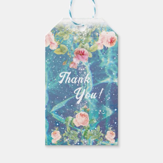 ロマンチックなバラとスパークル ありがとう ギフトタグ (正面)