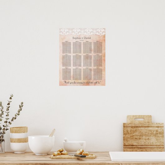 ロマンチックなバラとレース結婚のシーティングチャート ポスター (キッチン)