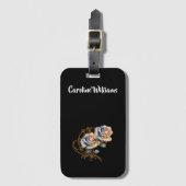 ロマンチックなバラと編集可能な名前の渦巻き ラゲッジタグ (正面縦)