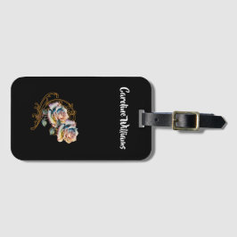 ロマンチックなバラと編集可能な名前の渦巻き ラゲッジタグ