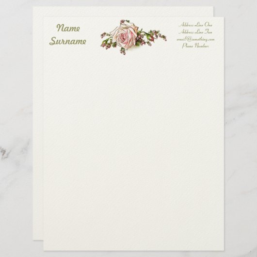 ロマンチックなバラのバラのつぼみのエレガントなヴィンテージのビクトリア時代の人 レターヘッド (正面/裏面)