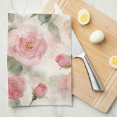 ロマンチックなバラのブーケ ピンクのローズ フローラル キッチンタオル (四つ折り)