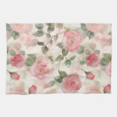 ロマンチックなバラのブーケ ピンクのローズ フローラル キッチンタオル (横)