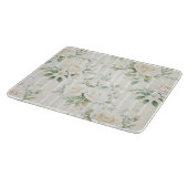 ロマンチックなバラのブーケ 白いバラの花柄ストライプ カッティングボード (角)